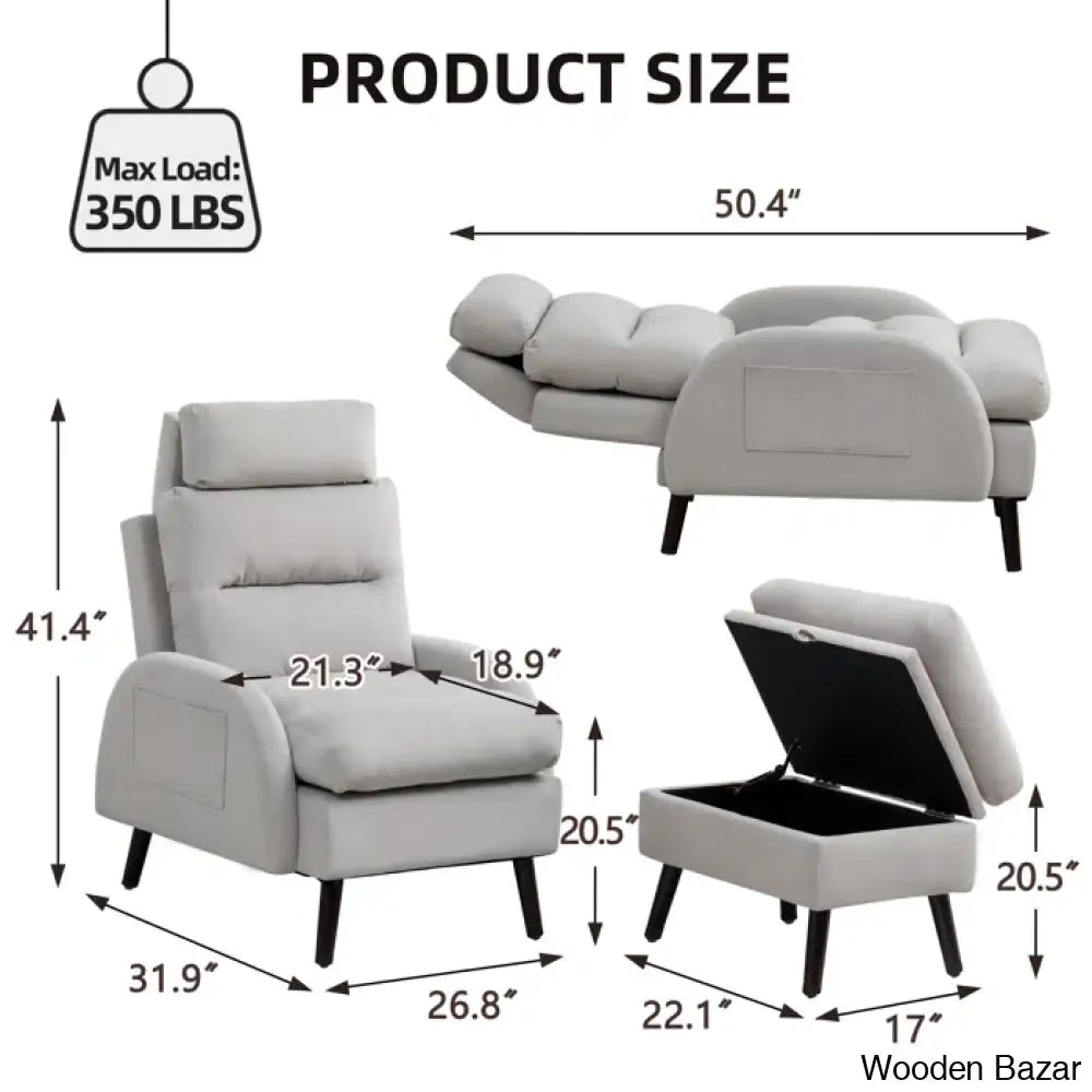 Adjustable Accent Lounge Recliner Chair With Storage Ottoman