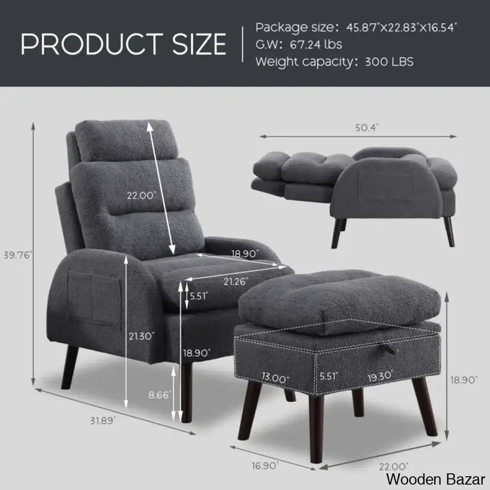 Adjustable Accent Lounge Recliner Chair With Storage Ottoman