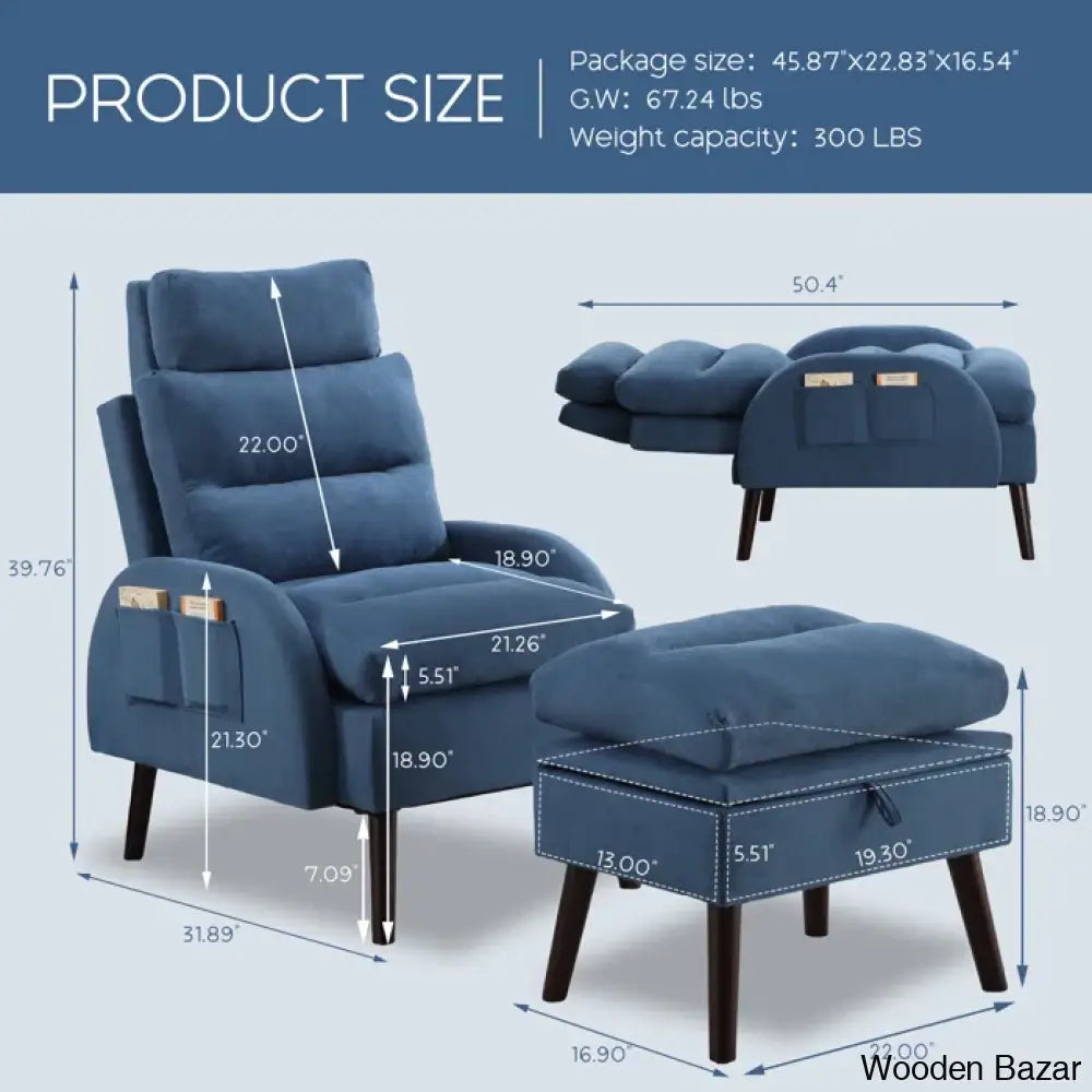 Adjustable Accent Lounge Recliner Chair With Storage Ottoman