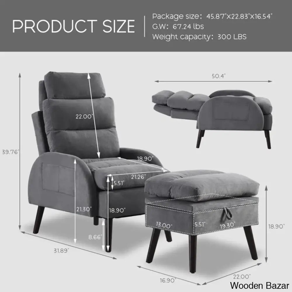 Adjustable Accent Lounge Recliner Chair With Storage Ottoman