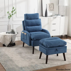 Adjustable Accent Lounge Recliner Chair With Storage Ottoman Blue Velvet