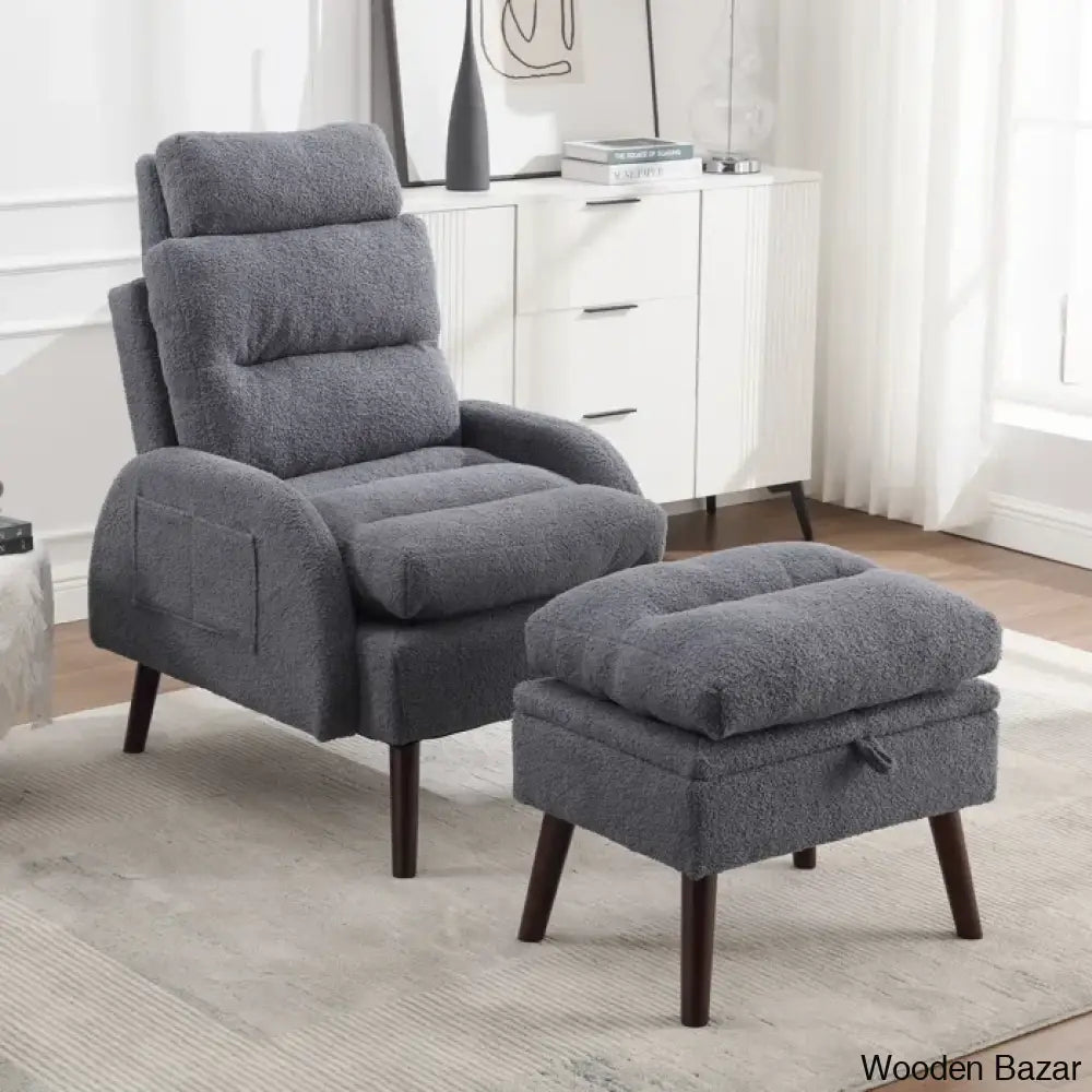 Adjustable Accent Lounge Recliner Chair With Storage Ottoman Dark Gray Teddy