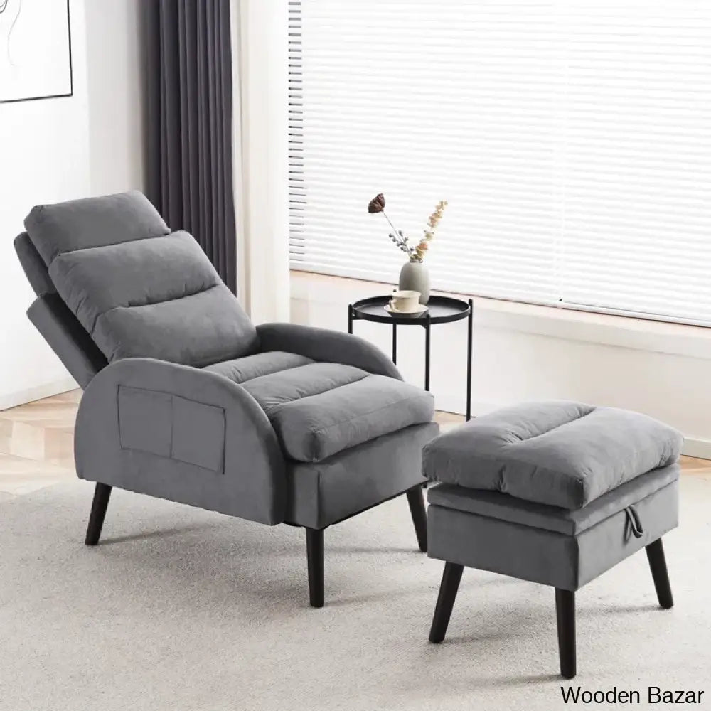 Adjustable Accent Lounge Recliner Chair With Storage Ottoman Dark Gray Velvet