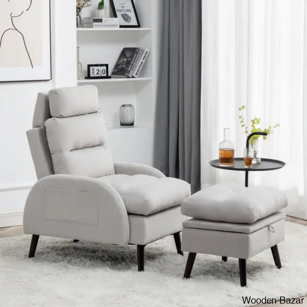 Adjustable Accent Lounge Recliner Chair With Storage Ottoman Light Gray Velvet