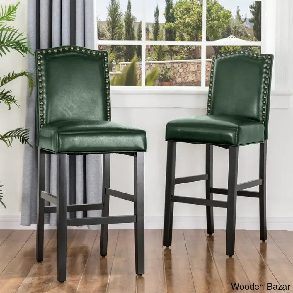 Aichelew 28.75’’ Bar Stool (Set Of 2) Hunter Green