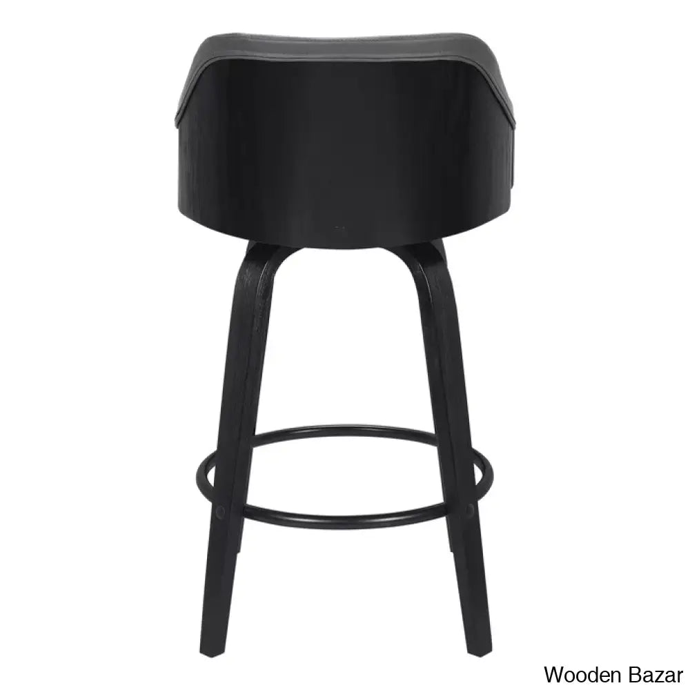 Aikene Swivel Counter Or Bar Height Stool With Arms In Faux Leather Plywood And Metal Footrest