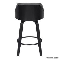Aikene Swivel Counter Or Bar Height Stool With Arms In Faux Leather Plywood And Metal Footrest