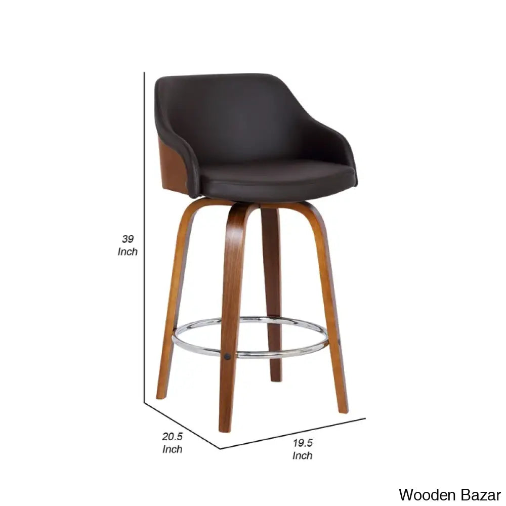 Aikene Swivel Counter Or Bar Height Stool With Arms In Faux Leather Plywood And Metal Footrest