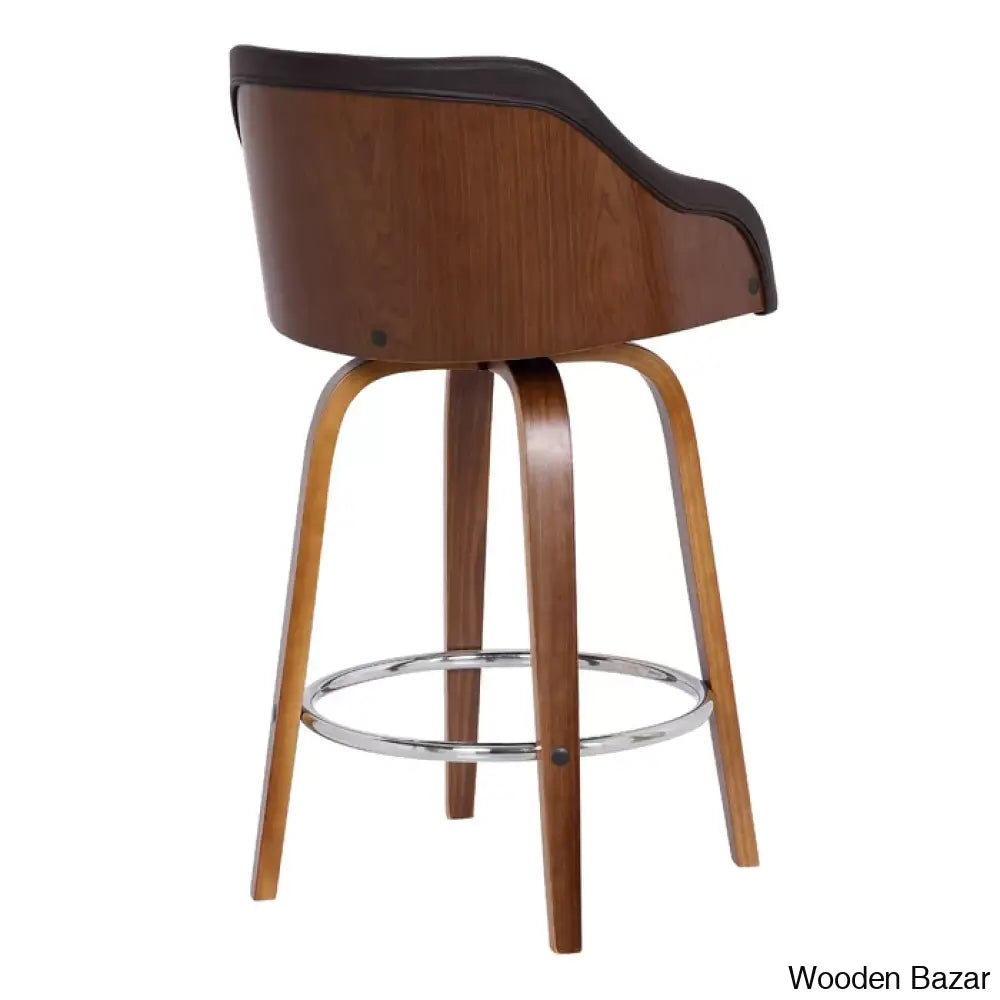 Aikene Swivel Counter Or Bar Height Stool With Arms In Faux Leather Plywood And Metal Footrest