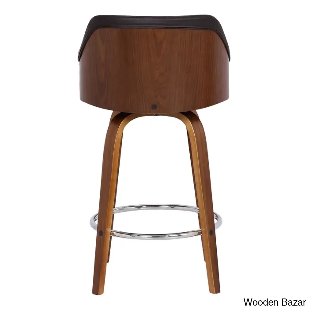 Aikene Swivel Counter Or Bar Height Stool With Arms In Faux Leather Plywood And Metal Footrest