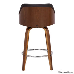 Aikene Swivel Counter Or Bar Height Stool With Arms In Faux Leather Plywood And Metal Footrest