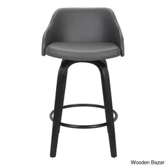 Aikene Swivel Counter Or Bar Height Stool With Arms In Faux Leather Plywood And Metal Footrest