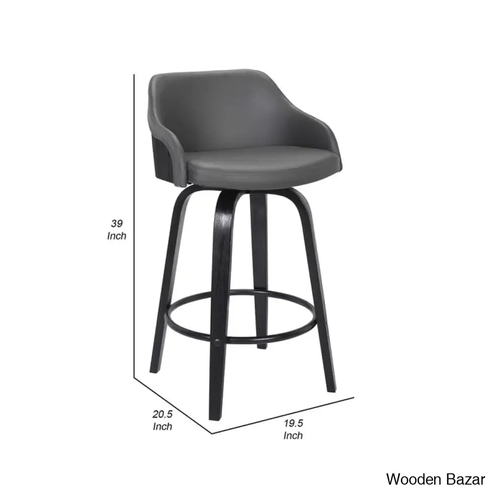 Aikene Swivel Counter Or Bar Height Stool With Arms In Faux Leather Plywood And Metal Footrest