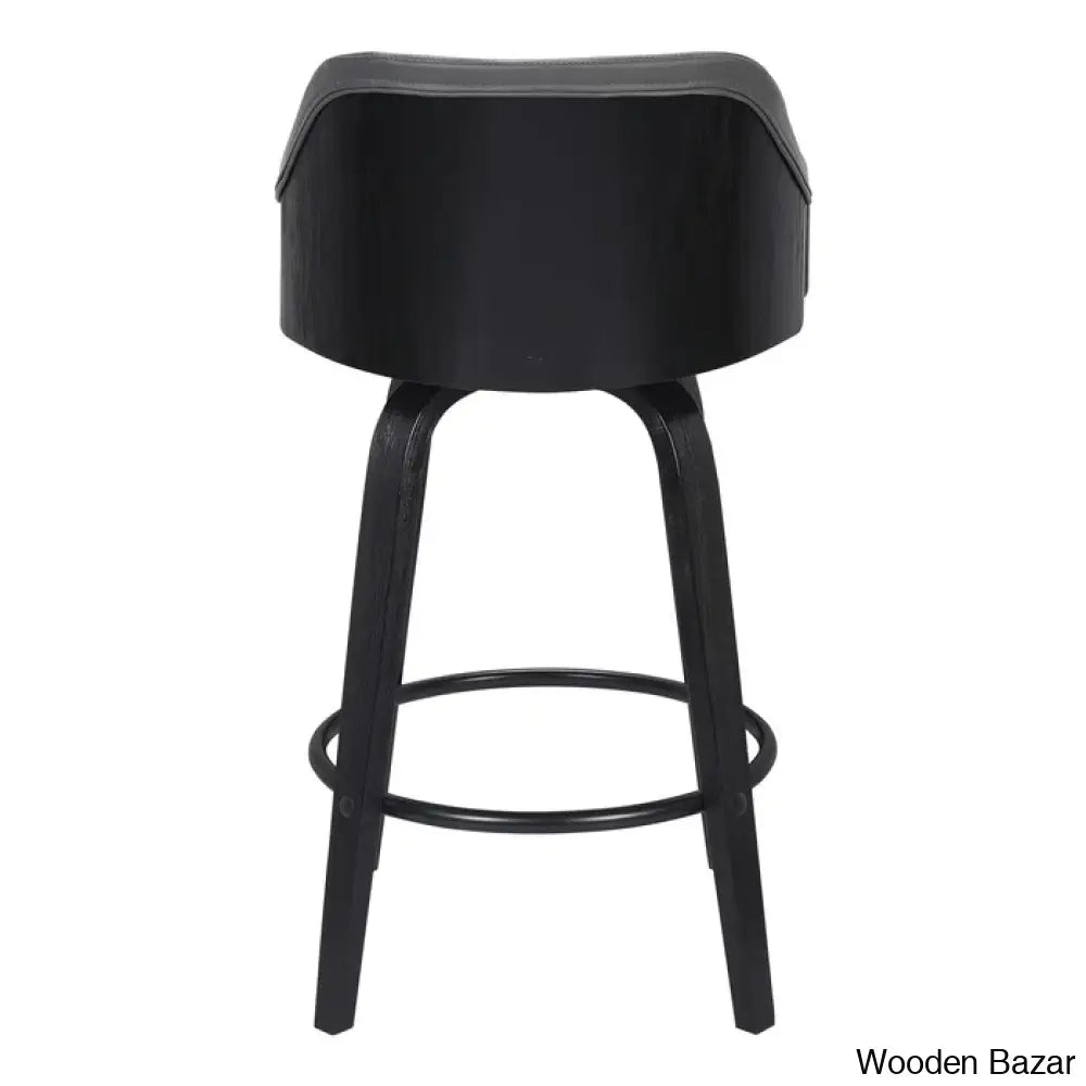 Aikene Swivel Counter Or Bar Height Stool With Arms In Faux Leather Plywood And Metal Footrest