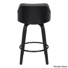 Aikene Swivel Counter Or Bar Height Stool With Arms In Faux Leather Plywood And Metal Footrest
