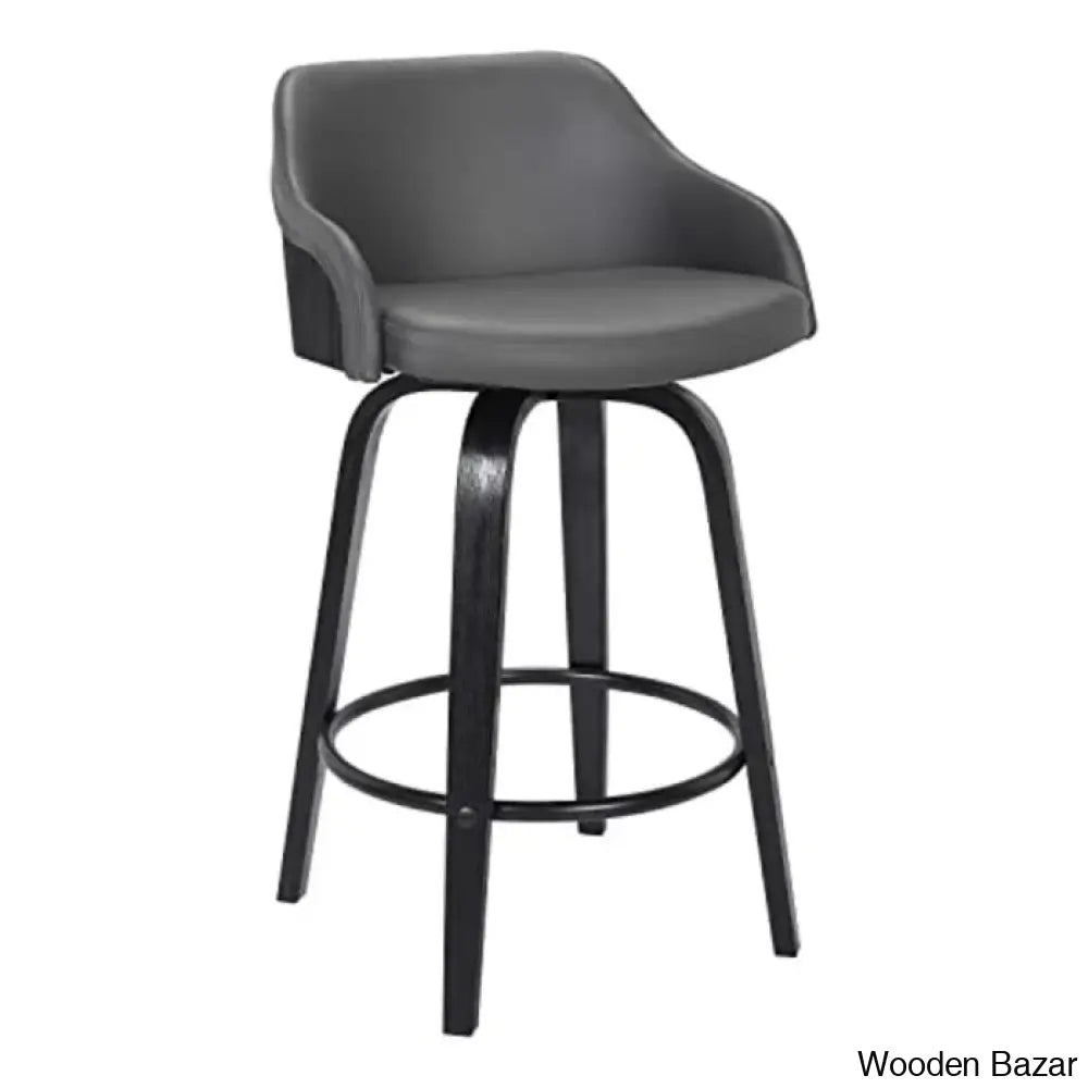 Aikene Swivel Counter Or Bar Height Stool With Arms In Faux Leather Plywood And Metal Footrest