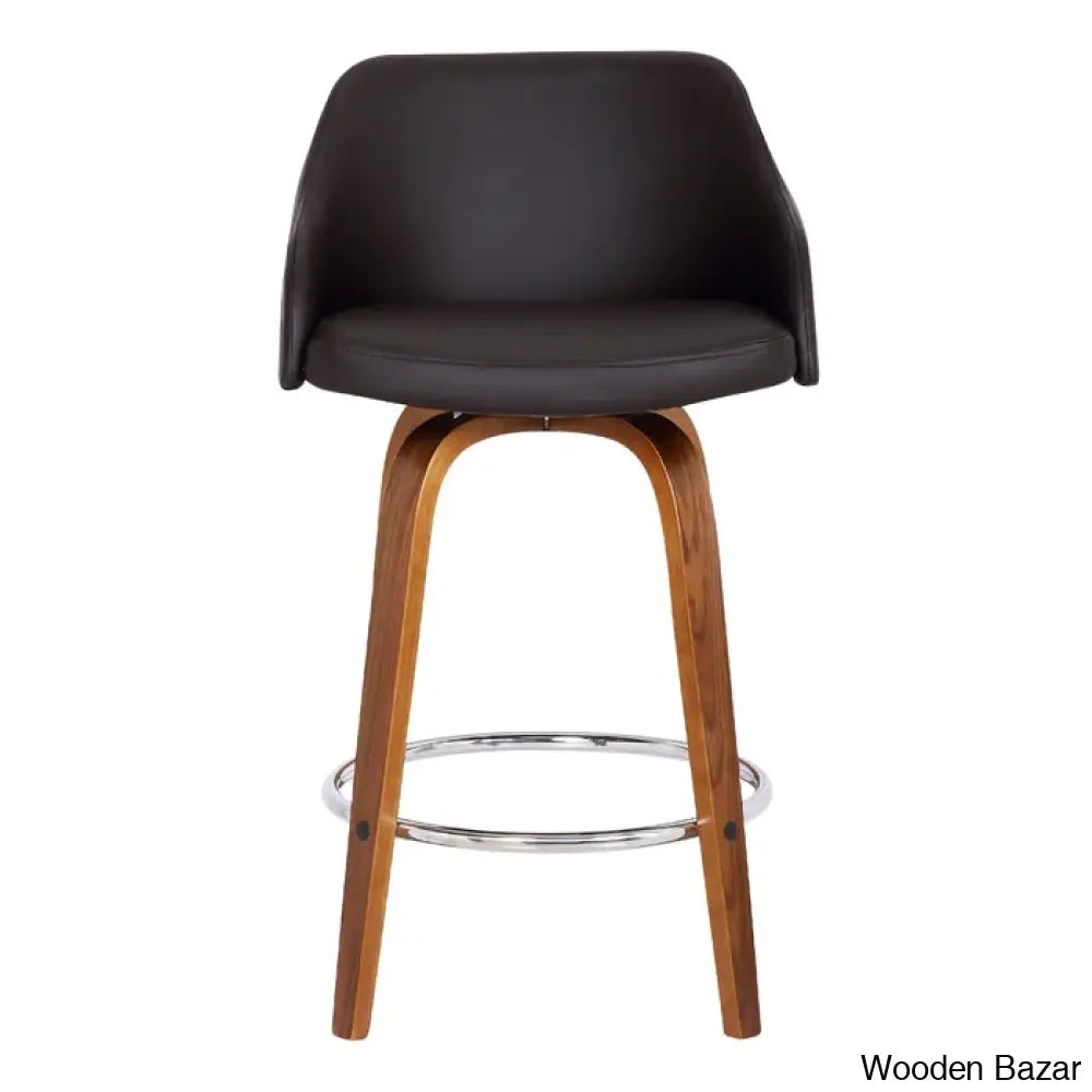 Aikene Swivel Counter Or Bar Height Stool With Arms In Faux Leather Plywood And Metal Footrest