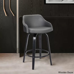 Aikene Swivel Counter Or Bar Height Stool With Arms In Faux Leather Plywood And Metal Footrest