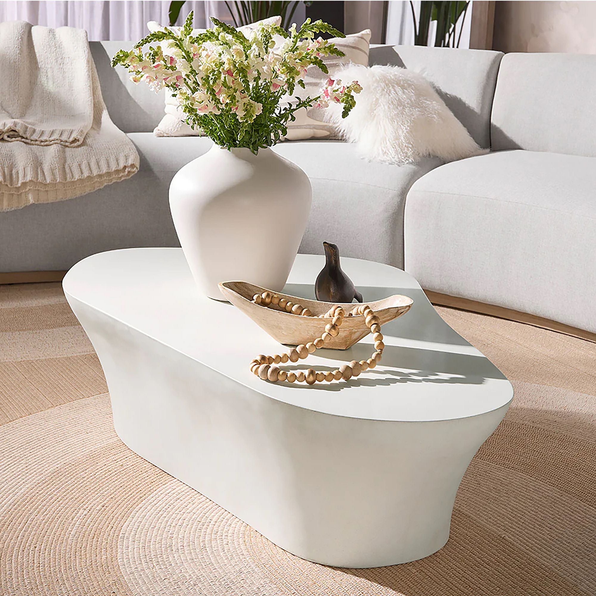 Reazen Curved Coffee Table - Wooden Bazar