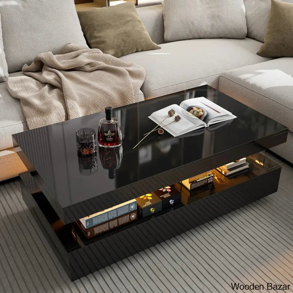 Ajhania High Glossy Coffee And Center Table With Acrylic Design Open Space 2 Storage Drawers