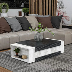 Akshah Floor Shelf Coffee And Center Table With Storage Anthracite Top/ Crystal Base