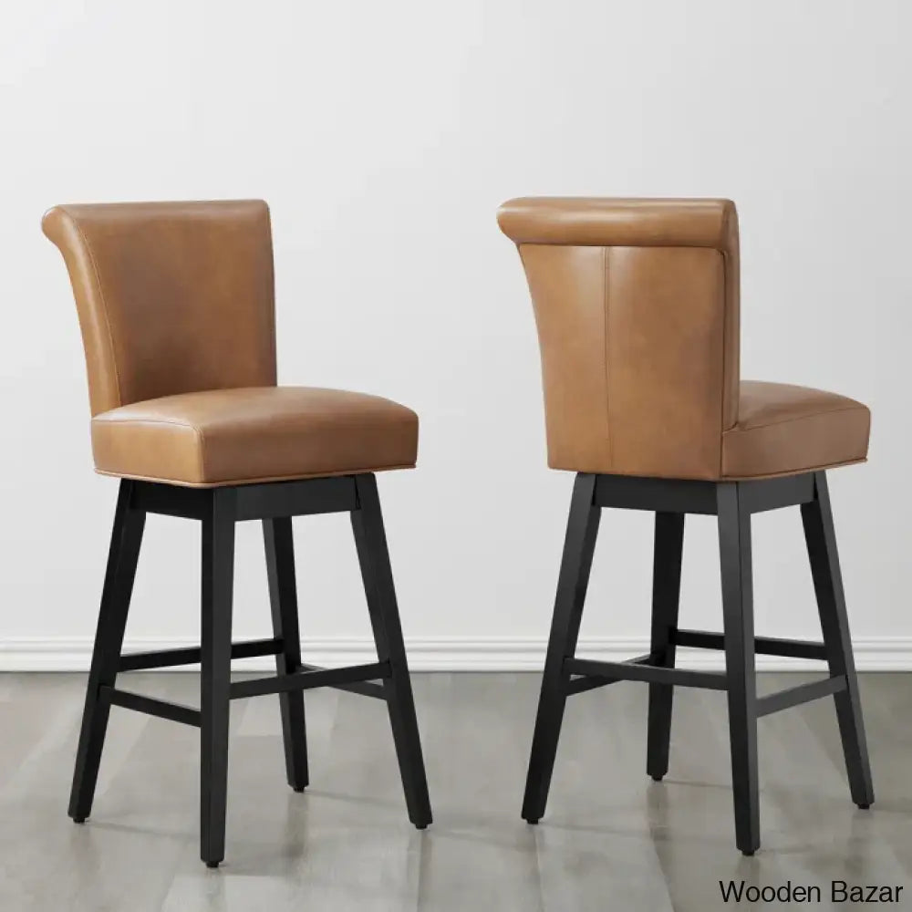 Alanyso Swivel Counter & Bar Stool (Set Of 2) - Wooden Bazar