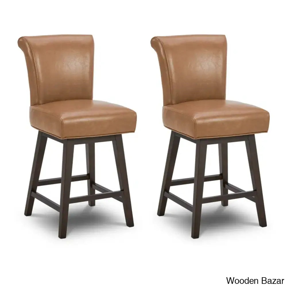 Alanyso Swivel Counter & Bar Stool (Set Of 2) - Wooden Bazar