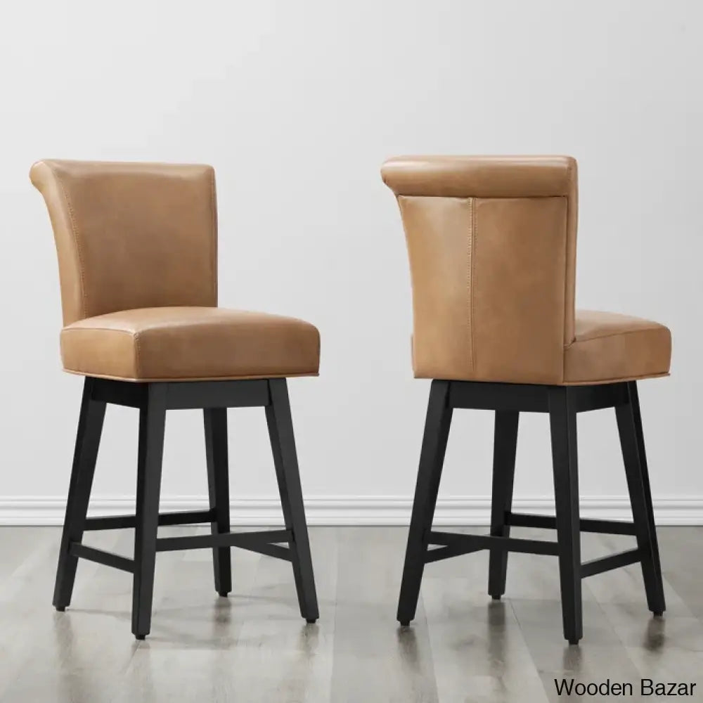 Alanyso Swivel Counter & Bar Stool (Set Of 2) - Wooden Bazar