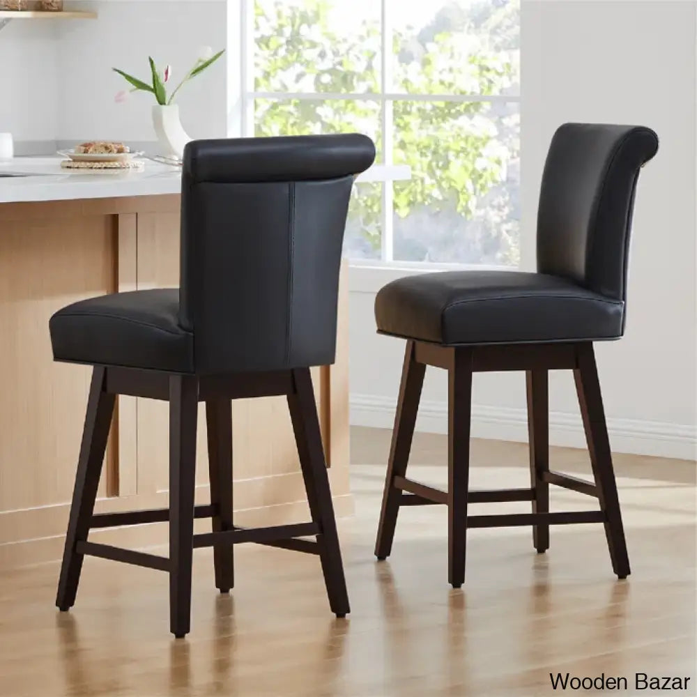 Alanyso Swivel Counter & Bar Stool (Set Of 2) - Wooden Bazar Black / (26’’ Seat Height)