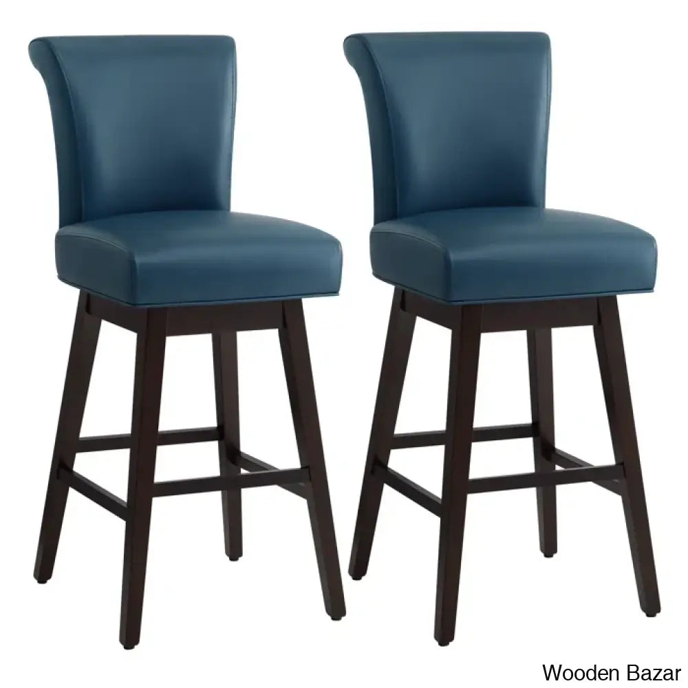 Alanyso Swivel Counter & Bar Stool (Set Of 2) - Wooden Bazar Blue / (30’’ Seat Height)