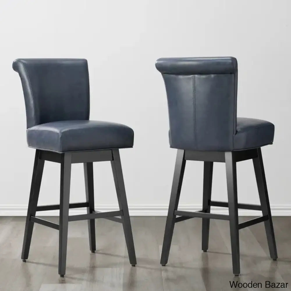 Alanyso Swivel Counter & Bar Stool (Set Of 2) - Wooden Bazar Dark Blue / (30’’ Seat Height)