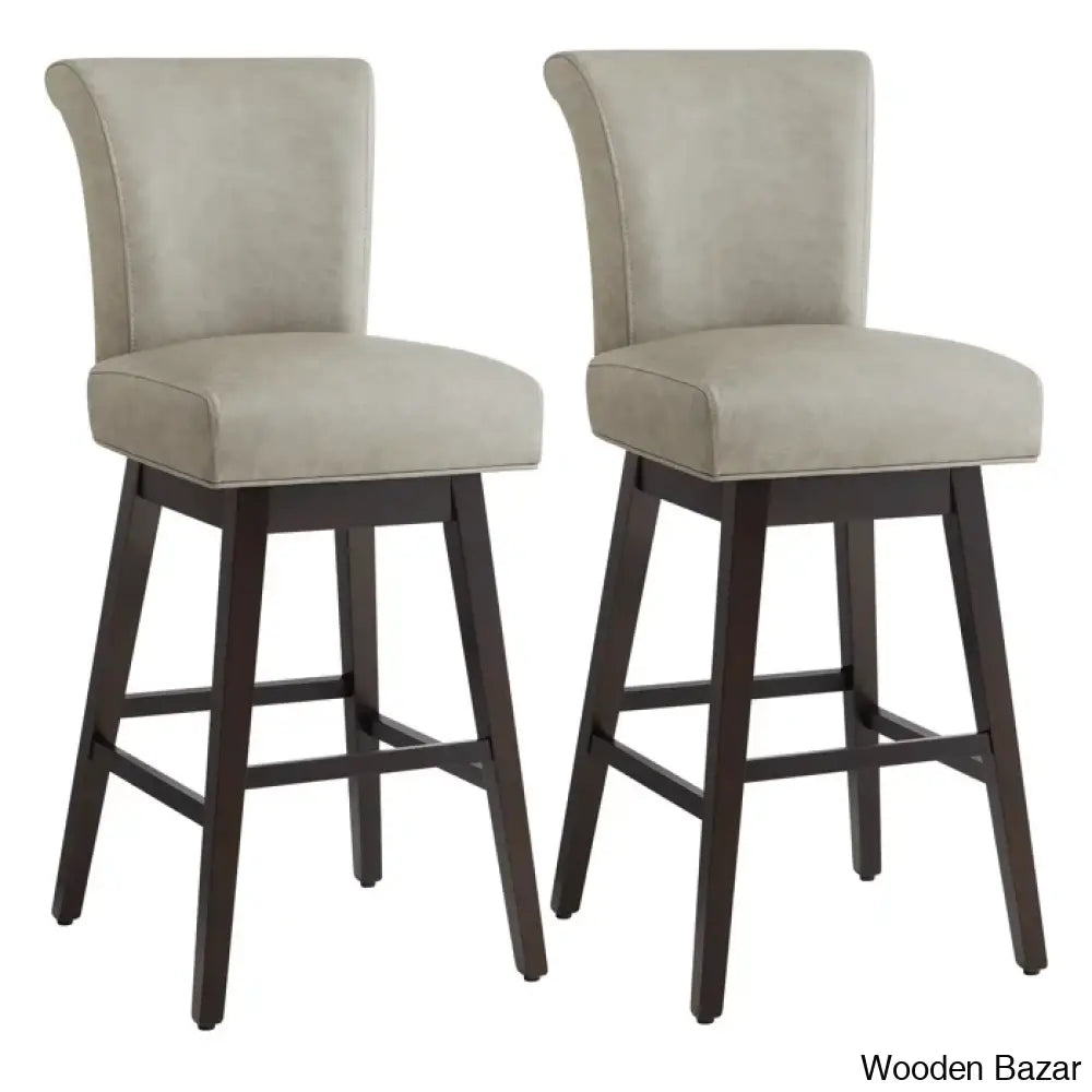 Alanyso Swivel Counter & Bar Stool (Set Of 2) - Wooden Bazar Stone Gray / (30’’ Seat Height)