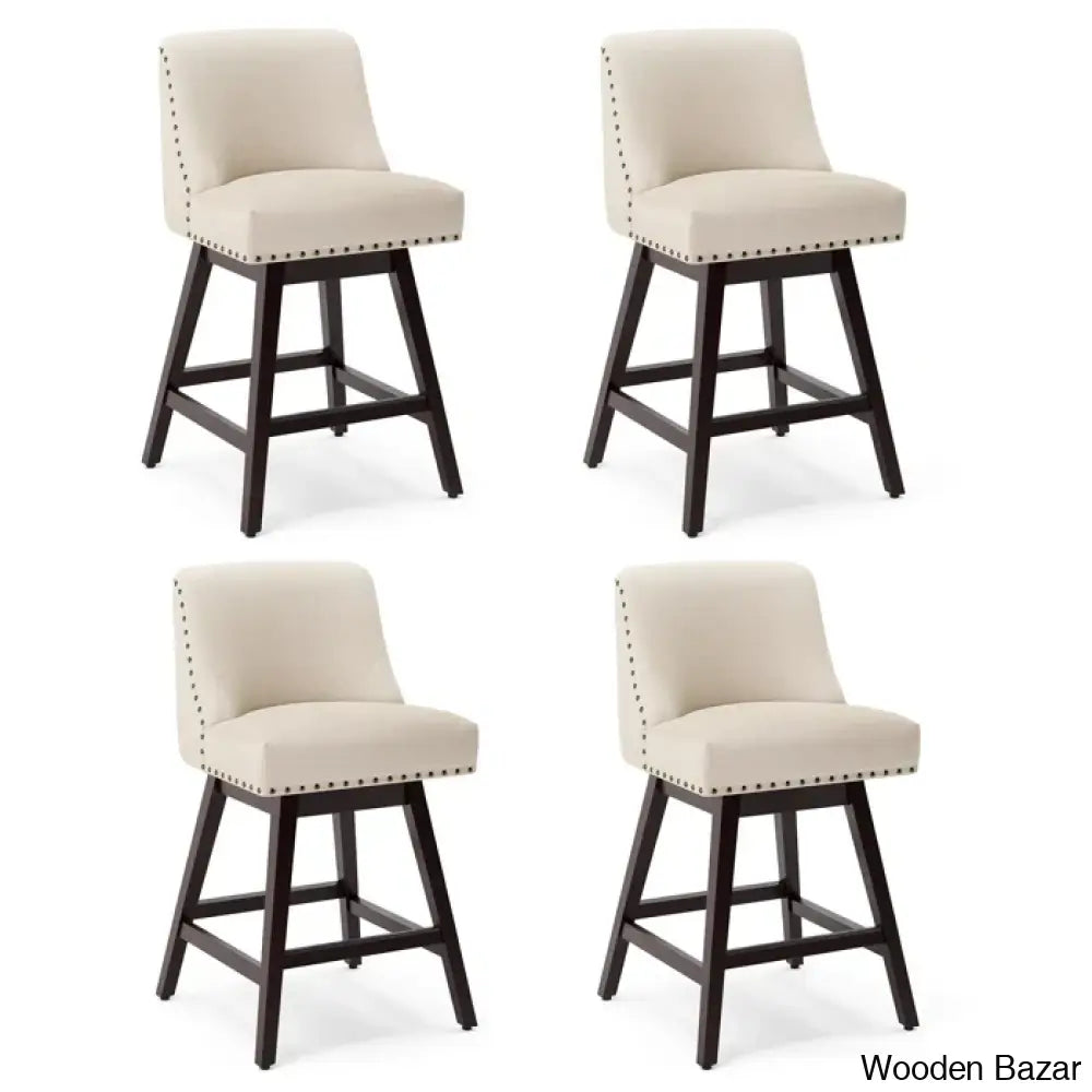 Albaughz Swivel Upholstered 26’’ Counter Stool With Solid Wood Frame (Set Of 4) Brown / Linen