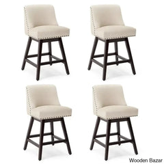 Albaughz Swivel Upholstered 26’’ Counter Stool With Solid Wood Frame (Set Of 4) Brown / Linen