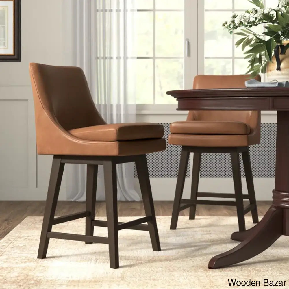 Aleksyc Swivel Solid Wood Counter And Bar Stool (Set Of 2)