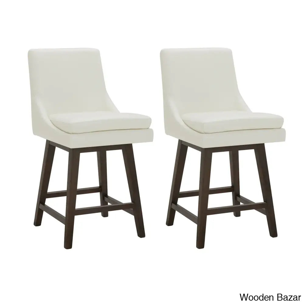 Aleksyc Swivel Solid Wood Counter And Bar Stool (Set Of 2) Pure White / (26.5’’ Seat Height)