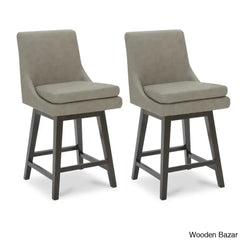 Aleksyc Swivel Solid Wood Counter And Bar Stool (Set Of 2) Stone Gray / (26.5’’ Seat Height)