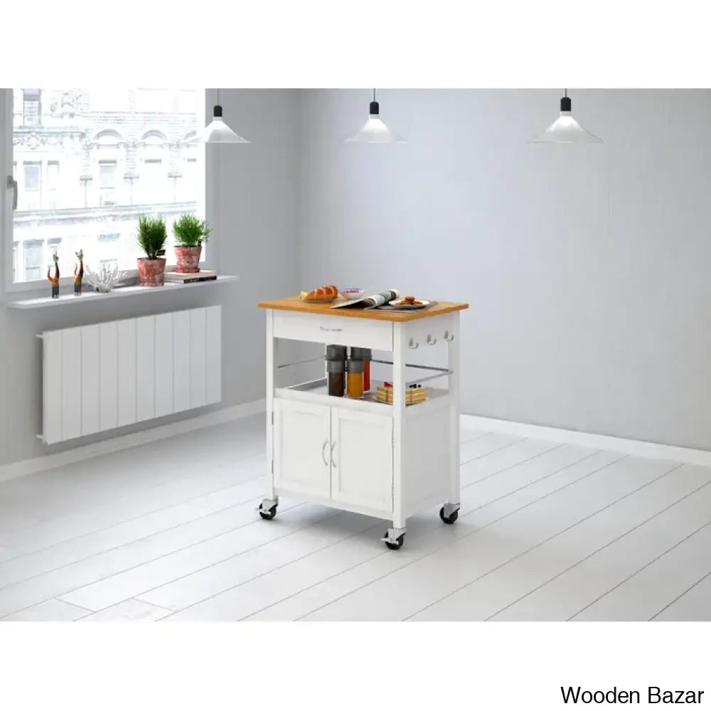 Alezandro Solid Wood Top Kitchen Island Trolley Cart Cabinet Kitchen Island With Storage