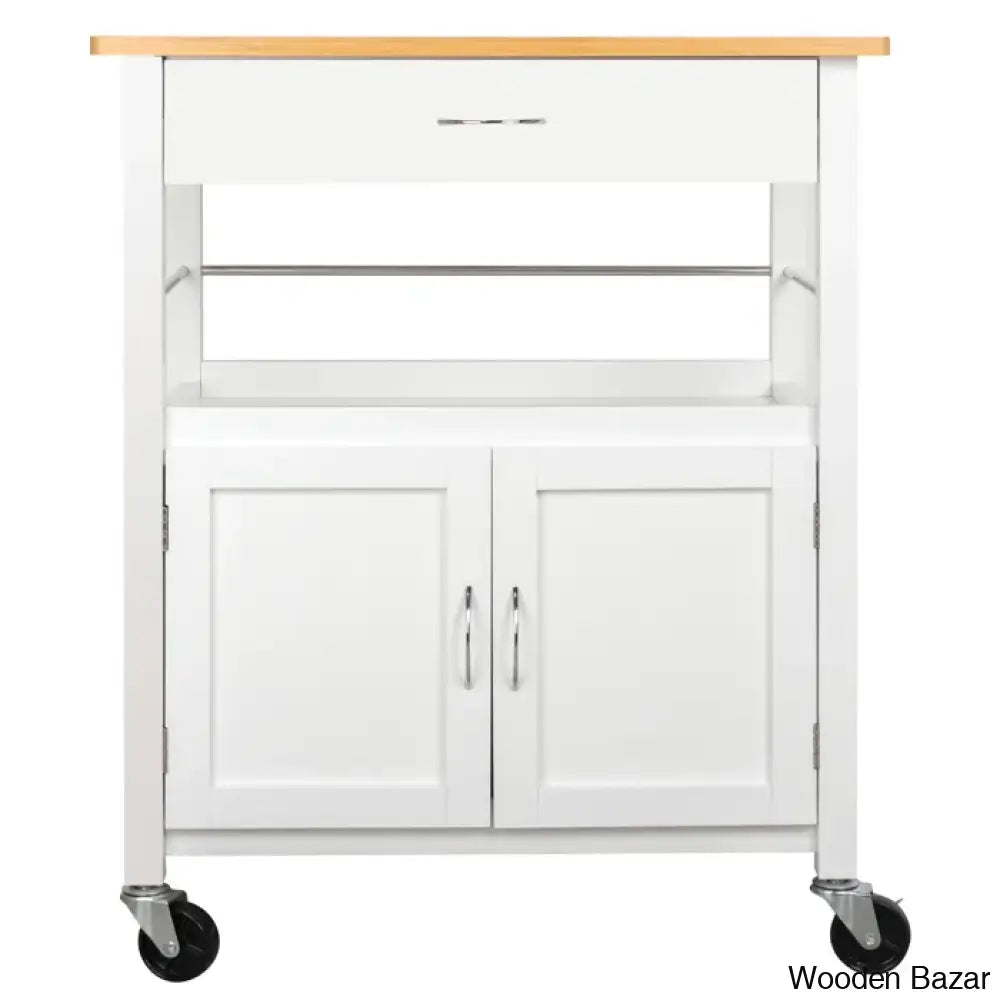 Alezandro Solid Wood Top Kitchen Island Trolley Cart Cabinet Kitchen Island With Storage