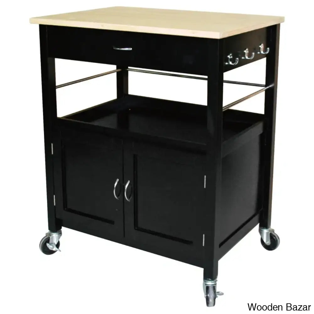 Alezandro Solid Wood Top Kitchen Island Trolley Cart Cabinet Kitchen Island With Storage