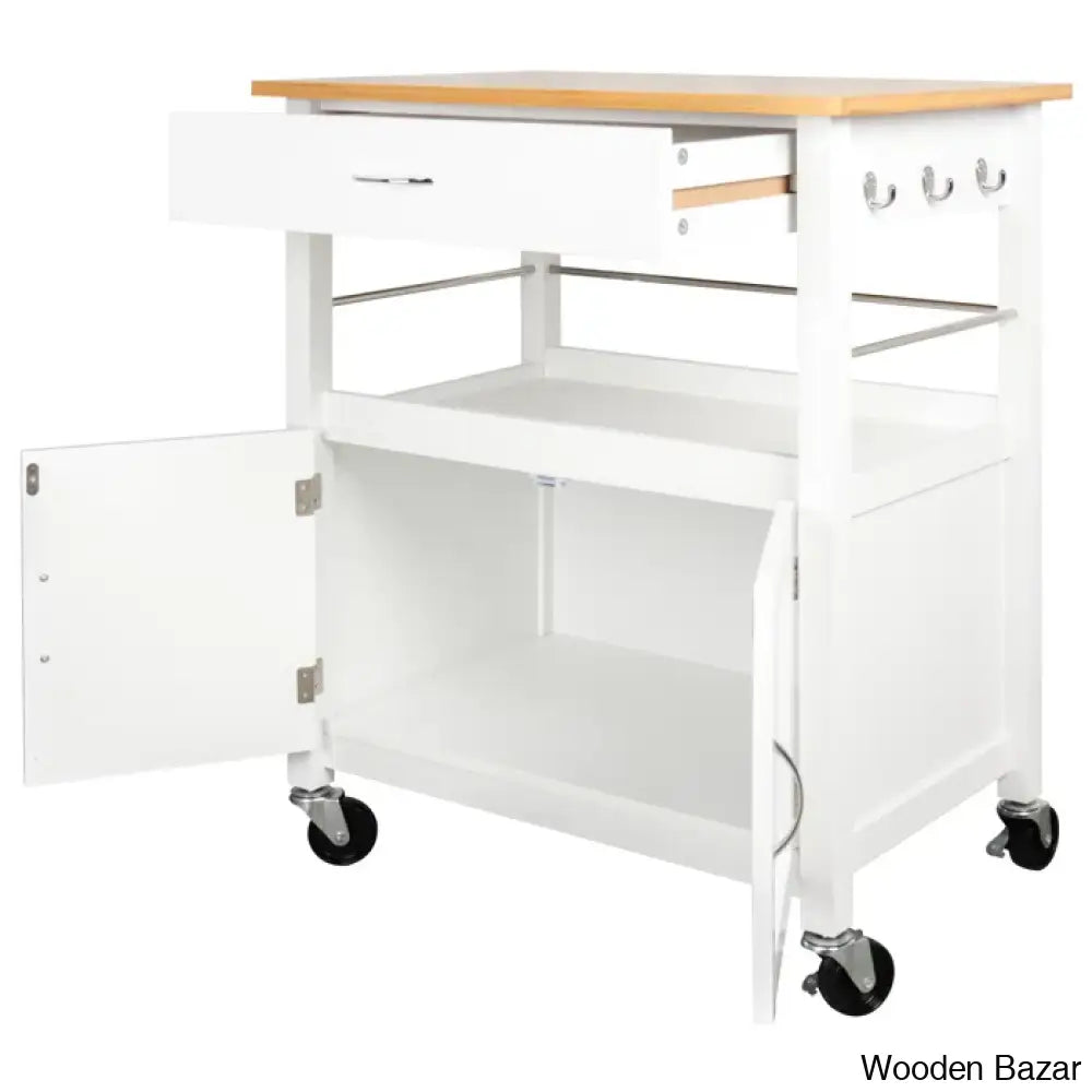 Alezandro Solid Wood Top Kitchen Island Trolley Cart Cabinet Kitchen Island With Storage