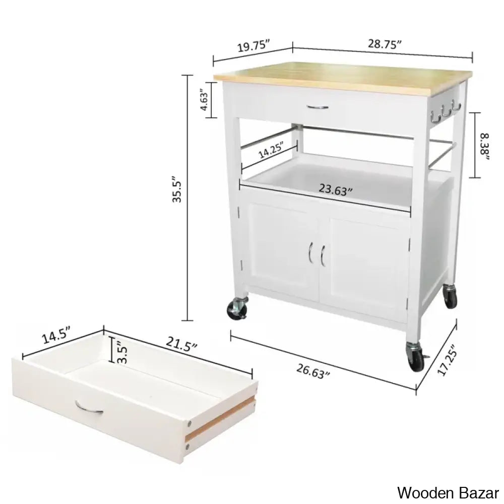 Alezandro Solid Wood Top Kitchen Island Trolley Cart Cabinet Kitchen Island With Storage