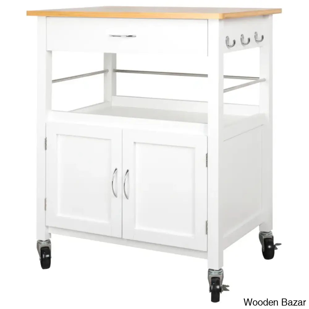 Alezandro Solid Wood Top Kitchen Island Trolley Cart Cabinet Kitchen Island With Storage