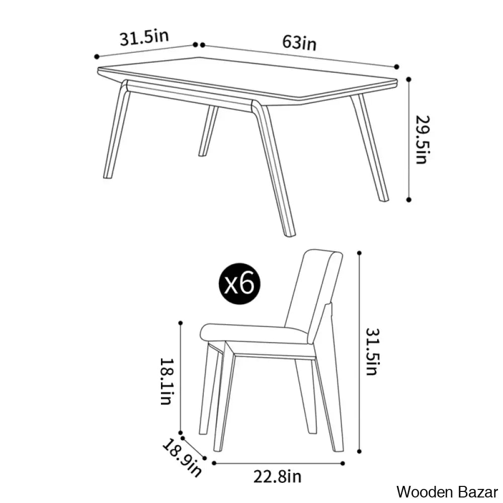 Alivia Luxury 6 Seater Dining Table Set - Wooden Bazar