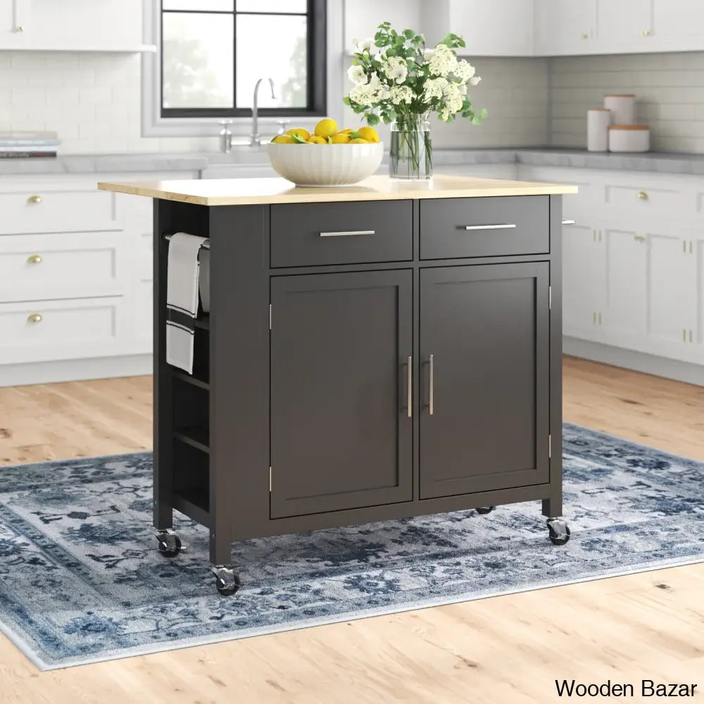 Allura Kitchen Island Trolley Cart Cabinet Kitchen Island With Storage Black