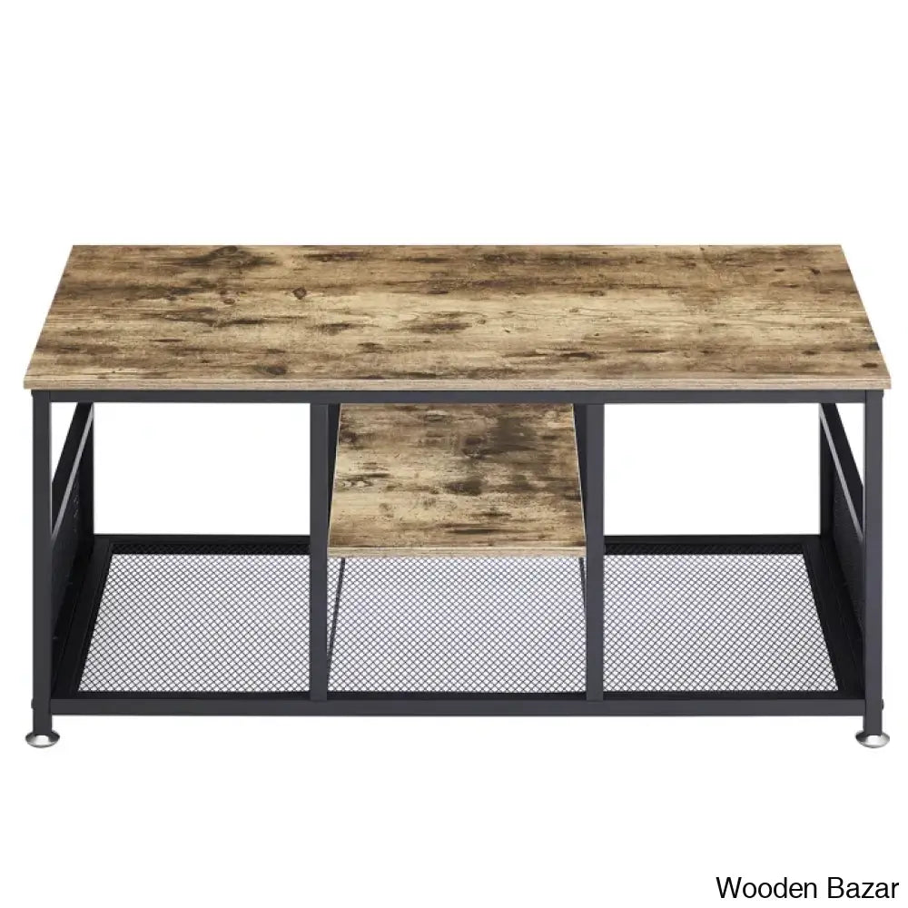 Alok Industrial Coffee And Center Table With Storage Shelf Cocktail Accent Furniture For Living Room