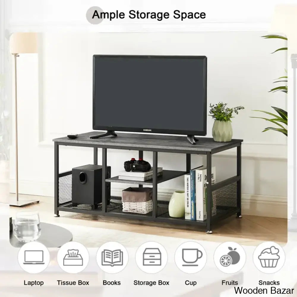 Alok Industrial Coffee And Center Table With Storage Shelf Cocktail Accent Furniture For Living Room