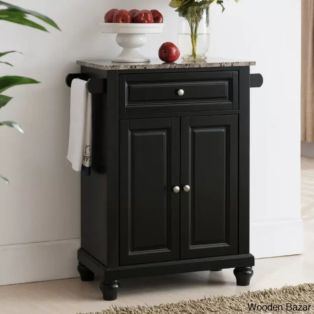 Altonio Marble Top Kitchen Cart Trolley Cart Cabinet Kitchen Island With Storage Black