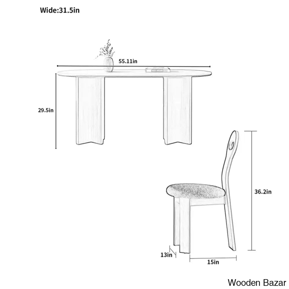 Amarie 6 Seater Double Pedestal Dining Set -Wooden Bazar