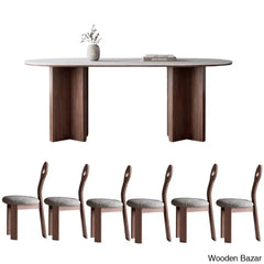 Amarie 6 Seater Double Pedestal Dining Set -Wooden Bazar